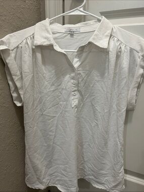 Casual White Button Polo Top - Women's